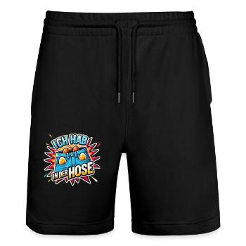 Spruch ich hab einer in der hose - Stanley/Stella Unisex Bio Joggingshorts Trainer  - Schwarz - Vorne - Nik (191cm) & Marisol (170cm)