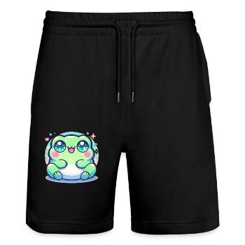 CUTE KAWAII FROG - Stanley/Stella Trainer Unisex Organic Jogging Shorts - black - Front - Nik (191cm) & Marisol (170cm)