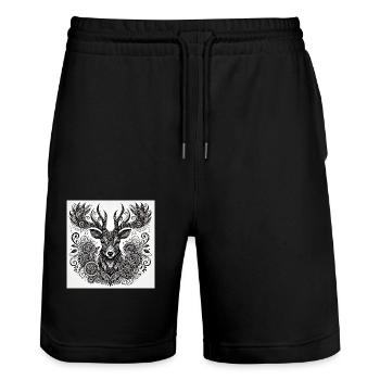Hirsch III - Stanley/Stella Unisex Bio Joggingshorts Trainer  - Schwarz - Vorne - Nik (191cm) & Marisol (170cm)