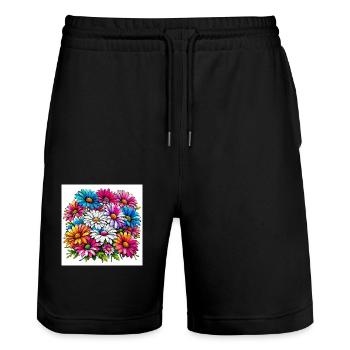 Colourful Daisy Drawing - Stanley/Stella Trainer Unisex Organic Jogging Shorts - black - Front - Nik (191cm) & Marisol (170cm)