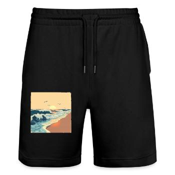 Endless Waves – Retro Beach Vibes - Stanley/Stella Unisex Bio Joggingshorts Trainer  - Schwarz - Vorne - Nik (191cm) & Marisol (170cm)