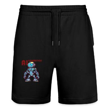 AI-GENERATION – Futuristic Robot Comic Style - Stanley/Stella Unisex Bio Joggingshorts Trainer  - Schwarz - Vorne - Nik (191cm) & Marisol (170cm)