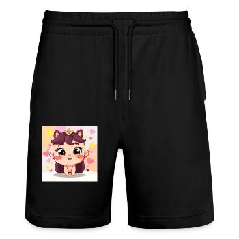 P KALP - Stanley/Stella Unisex Bio Joggingshorts Trainer  - Schwarz - Vorne - Nik (191cm) & Marisol (170cm)
