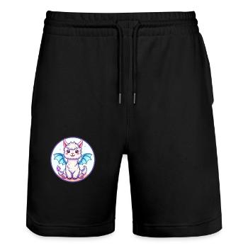 Alpakadrache - Stanley/Stella Unisex Bio Joggingshorts Trainer  - Schwarz - Vorne - Nik (191cm) & Marisol (170cm)