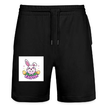 Bunte Ostern - Stanley/Stella Unisex Bio Joggingshorts Trainer  - Schwarz - Vorne - Nik (191cm) & Marisol (170cm)