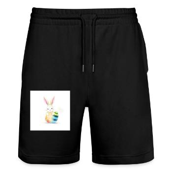 Hasi’s Ostereierwunder - Stanley/Stella Unisex Bio Joggingshorts Trainer  - Schwarz - Vorne - Nik (191cm) & Marisol (170cm)