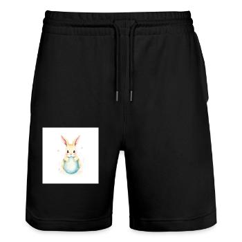 Ei-Liebe & Hasenzauber - Stanley/Stella Unisex Bio Joggingshorts Trainer  - Schwarz - Vorne - Nik (191cm) & Marisol (170cm)