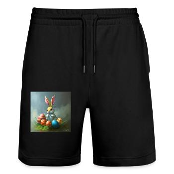 Hasi & die Ostereiersuche - Stanley/Stella Unisex Bio Joggingshorts Trainer  - Schwarz - Vorne - Nik (191cm) & Marisol (170cm)