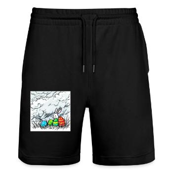 Eierwunder & Hasenglück - Stanley/Stella Unisex Bio Joggingshorts Trainer  - Schwarz - Vorne - Nik (191cm) & Marisol (170cm)