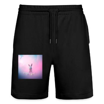„Der fröhliche Eierhase“ - Stanley/Stella Unisex Bio Joggingshorts Trainer  - Schwarz - Vorne - Nik (191cm) & Marisol (170cm)