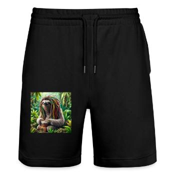 Rastaman Wanderer Sloth - Stanley/Stella Trainer Unisex Organic Jogging Shorts - black - Front - Nik (191cm) & Marisol (170cm)