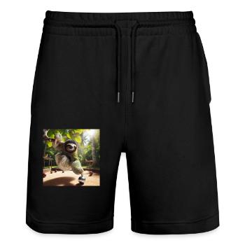 Sloth Tramp petanque - Stanley/Stella Trainer Unisex Organic Jogging Shorts - black - Front - Nik (191cm) & Marisol (170cm)