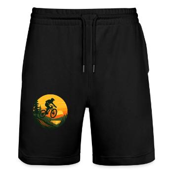Downhill Whip – Sunset Jump im Wald - Stanley/Stella Unisex Bio Joggingshorts Trainer  - Schwarz - Vorne - Nik (191cm) & Marisol (170cm)