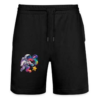 Spaceman - Stanley/Stella Trainer Unisex Organic Jogging Shorts - black - Front - Nik (191cm) & Marisol (170cm)