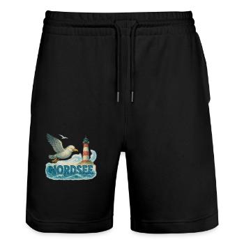 Nordsee - Stanley/Stella Unisex Bio Joggingshorts Trainer  - Schwarz - Vorne - Nik (191cm) & Marisol (170cm)