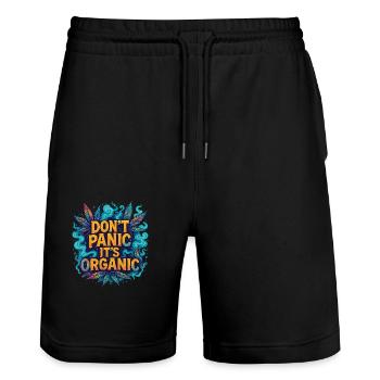 Don‘t panic - Stanley/Stella Unisex Bio Joggingshorts Trainer  - Schwarz - Vorne - Nik (191cm) & Marisol (170cm)