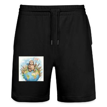 Sloth Wanderer Stop War - Short de jogging bio TRAINER Stanley/Stella unisexe - noir - Devant - Nik (191cm) & Marisol (170cm)