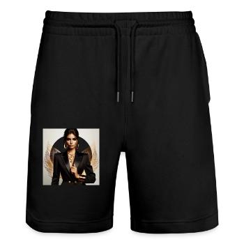 Powerful glamorous woman in a black suit gold - Stanley/Stella Unisex Bio Joggingshorts Trainer  - Schwarz - Vorne - Nik (191cm) & Marisol (170cm)