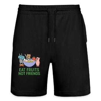 Vegan Food - Stanley/Stella Unisex Bio Joggingshorts Trainer  - Schwarz - Vorne - Nik (191cm) & Marisol (170cm)