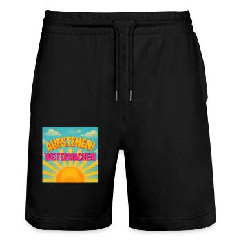 Aufstehen und Weitermachen - Stanley/Stella Unisex Bio Joggingshorts Trainer  - Schwarz - Vorne - Nik (191cm) & Marisol (170cm)