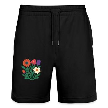 Exotic Bloom 2025 – Mix floral flat design  - Stanley/Stella Trainer Unisex Organic Jogging Shorts - black - Front - Nik (191cm) & Marisol (170cm)