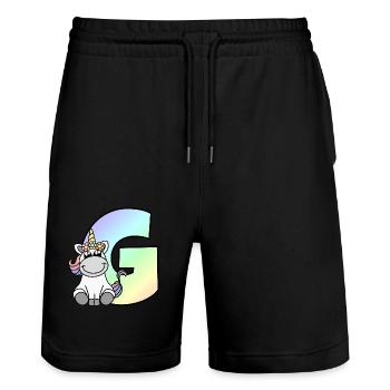 Unicorn Letter G - Stanley/Stella Trainer Unisex Organic Jogging Shorts - black - Front - Nik (191cm) & Marisol (170cm)