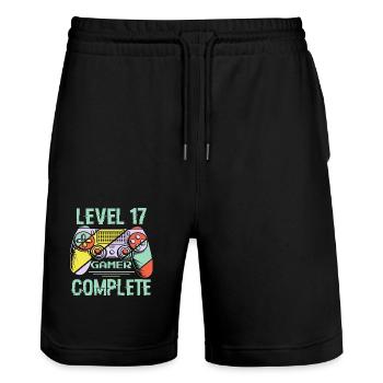 Level 17 Abschließen 17 Jahre Älterer Spieler Level 17 Abgeschlossen - Stanley/Stella Unisex Bio Joggingshorts Trainer  - Schwarz - Vorne - Nik (191cm) & Marisol (170cm)