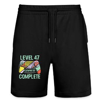Level 47 Complete 47 Years Old Gamer Level 47 Complete - Stanley/Stella Trainer Unisex Organic Jogging Shorts - black - Front - Nik (191cm) & Marisol (170cm)