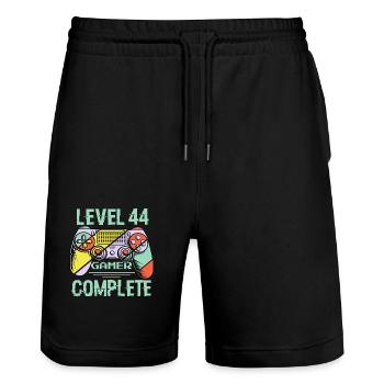 Level 44 Complete 44 Years Gamer Level 44 Complete - Stanley/Stella Trainer Unisex Organic Jogging Shorts - black - Front - Nik (191cm) & Marisol (170cm)