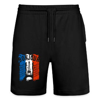 Flagge Frankreichs - Stanley/Stella Unisex Bio Joggingshorts Trainer  - Schwarz - Vorne - Nik (191cm) & Marisol (170cm)