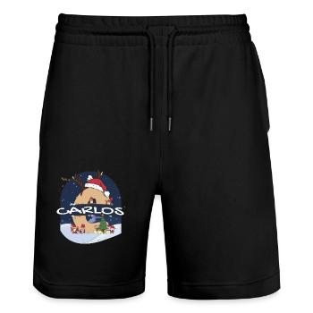 Awesome Carlos Name w Santa Hat in Xmas Theme - Stanley/Stella Trainer Unisex Organic Jogging Shorts - black - Front - Nik (191cm) & Marisol (170cm)