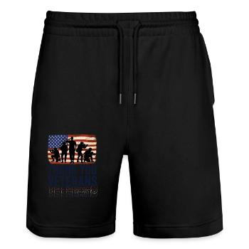 Patriotic THANK YOU VETERANS and Soldiers - Stanley/Stella Trainer Unisex Organic Jogging Shorts - black - Front - Nik (191cm) & Marisol (170cm)