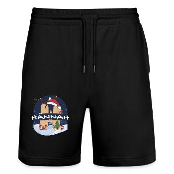 Toller Hannah-Name mit Weihnachtsmütze im Weihnachtsthema - Stanley/Stella Unisex Bio Joggingshorts Trainer  - Schwarz - Vorne - Nik (191cm) & Marisol (170cm)