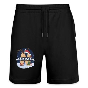 Génial Natalie nom w chapeau de père Noël dans le thème de Noël - Short de jogging bio TRAINER Stanley/Stella unisexe - noir - Devant - Nik (191cm) & Marisol (170cm)