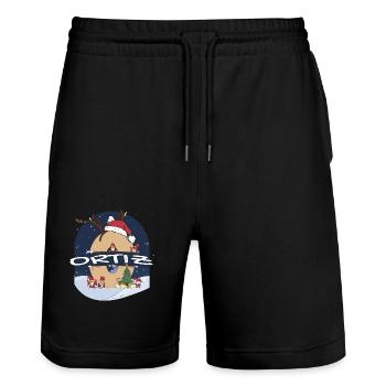 Awesome Ortiz Name w Santa Hat in Xmas Theme - Stanley/Stella Trainer Unisex Organic Jogging Shorts - black - Front - Nik (191cm) & Marisol (170cm)