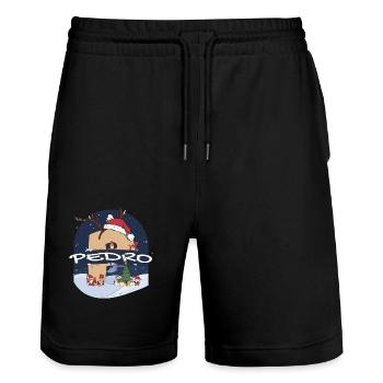 Awesome Pedro Name w Santa Hat in Xmas Theme - Stanley/Stella Trainer Unisex Organic Jogging Shorts - black - Front - Nik (191cm) & Marisol (170cm)