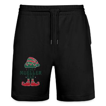 Müller Elf Personalisierter Name Weihnachtsfamilie - Stanley/Stella Unisex Bio Joggingshorts Trainer  - Schwarz - Vorne - Nik (191cm) & Marisol (170cm)