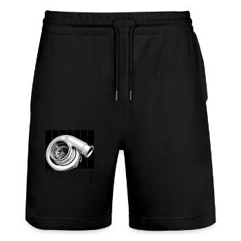 its Turbo Time - Vintage Boost Design - Stanley/Stella Trainer Unisex Organic Jogging Shorts - black - Front - Nik (191cm) & Marisol (170cm)