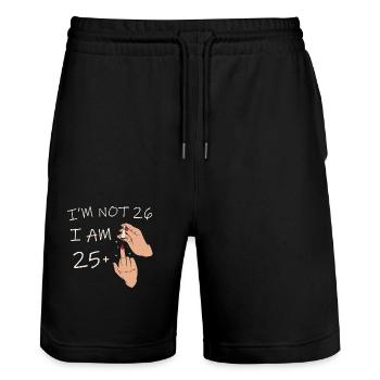 Ich bin nicht 26, ich bin 25 plus 1 Mittelfinger, 26. - Stanley/Stella Unisex Bio Joggingshorts Trainer  - Schwarz - Vorne - Nik (191cm) & Marisol (170cm)