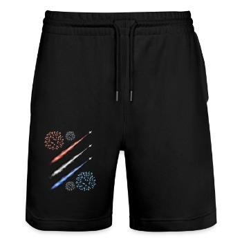 Traînée de condensation et feux d’artifice - Rouge, Blanc et Bleu - Short de jogging bio TRAINER Stanley/Stella unisexe - noir - Devant - Nik (191cm) & Marisol (170cm)