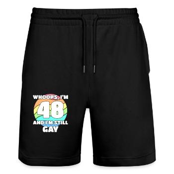 Funny Gay Pride - 48th Birthday 48 BDay Lesbian - Stanley/Stella Trainer Unisex Organic Jogging Shorts - black - Front - Nik (191cm) & Marisol (170cm)