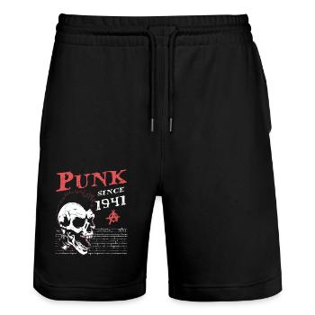 Punks Not Dead, Punk seit 1941, 83 Jahre alt und - Stanley/Stella Unisex Bio Joggingshorts Trainer  - Schwarz - Vorne - Nik (191cm) & Marisol (170cm)