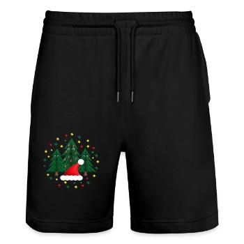 Weihnachtsmarkt Tannen mit Weihnachtsmütze. - Stanley/Stella Unisex Bio Joggingshorts Trainer  - Schwarz - Vorne - Nik (191cm) & Marisol (170cm)