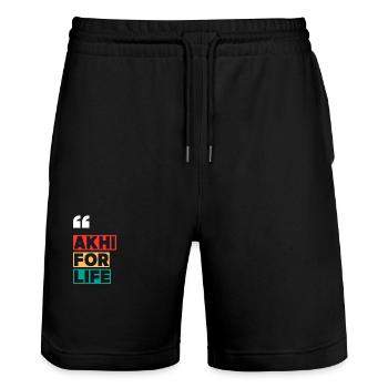 Akhi for Life - Stanley/Stella Trainer Unisex Organic Jogging Shorts - black - Front - Nik (191cm) & Marisol (170cm)