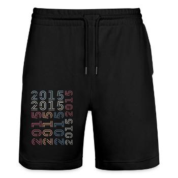 Geboren im Jahr 2015 Geburtstagsgeschenk 2015 Retro 2015 - Stanley/Stella Unisex Bio Joggingshorts Trainer  - Schwarz - Vorne - Nik (191cm) & Marisol (170cm)