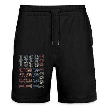 Jahrgang 1999 Geburtstagsgeschenk 1999 Retro 1999 - Stanley/Stella Unisex Bio Joggingshorts Trainer  - Schwarz - Vorne - Nik (191cm) & Marisol (170cm)