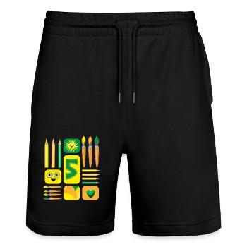 5 / Grüne fünf mit Sonne zum Kindergeburtstag. - Stanley/Stella Unisex Bio Joggingshorts Trainer  - Schwarz - Vorne - Nik (191cm) & Marisol (170cm)
