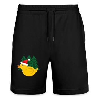 Ente mit Weihnachtsmütze im Wald. - Stanley/Stella Unisex Bio Joggingshorts Trainer  - Schwarz - Vorne - Nik (191cm) & Marisol (170cm)