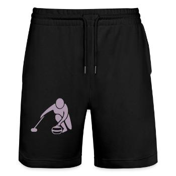 Minimalist Curling Silhouette Sport - Stanley/Stella Trainer Unisex Organic Jogging Shorts - black - Front - Nik (191cm) & Marisol (170cm)