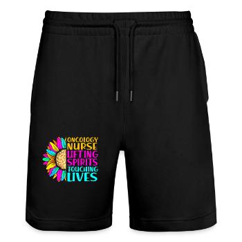 Childhood cancer Cancer survivor Cancer stinks - Stanley/Stella Trainer Unisex Organic Jogging Shorts - black - Front - Nik (191cm) & Marisol (170cm)